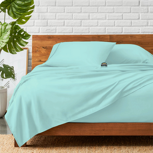 Aqua Blue Sheets Set Comfy Solid Sateen