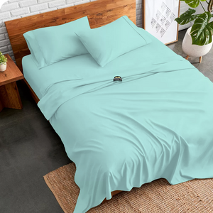 Aqua Blue Sheets Set Comfy Solid Sateen