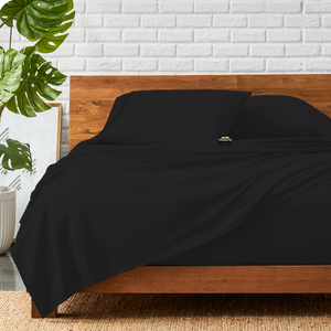 Black Cotton Sheet Set Comfy Solid Sateen