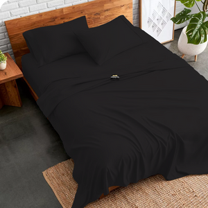 Black Cotton Sheet Set Comfy Solid Sateen