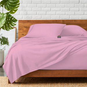 Pink Bed Sheets Set Comfy Solid Sateen