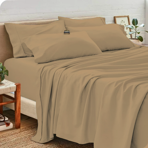 Taupe Sheet Set with Extra Pillowcase Solid Bliss Sateen