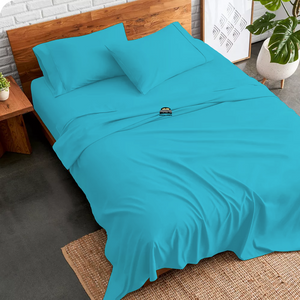 Turquoise Bed Sheet Set Comfy Solid Sateen